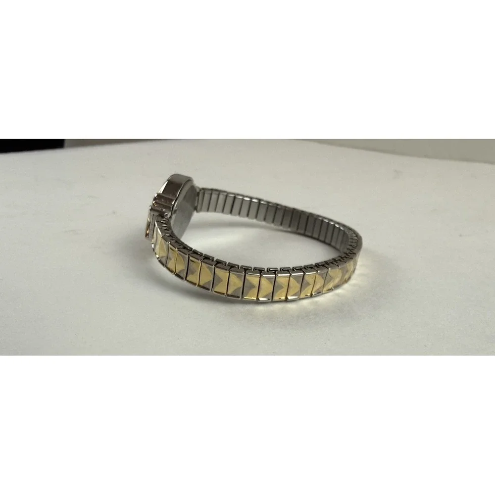 Watch It 90s Vintage Gold Silver 2 Tone Oval Quartz Stretch Band Bracelet Watch